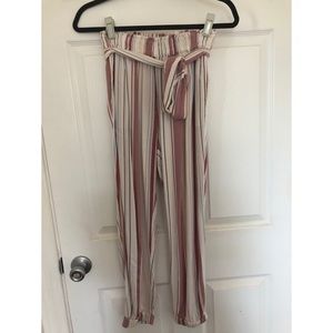 American Eagle Tapered Paper Bag Pink Stripe Pants
